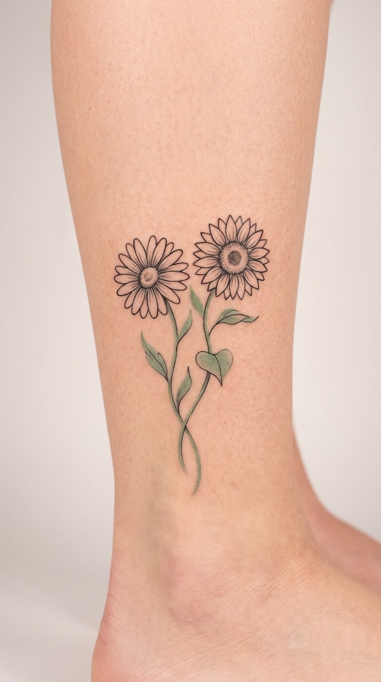 Daisy and Sunflower Pairing on the Leg