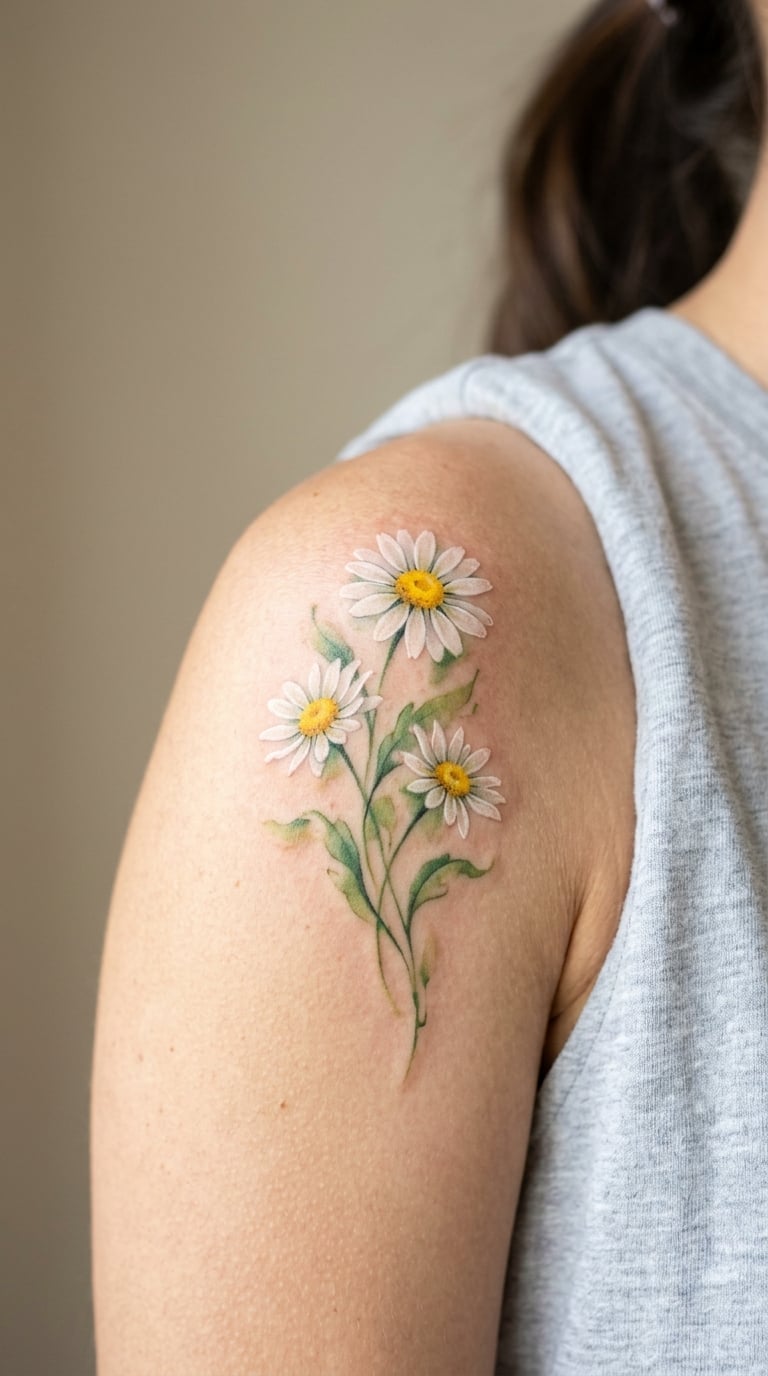 Watercolor Daisy Bouquet on the Shoulder