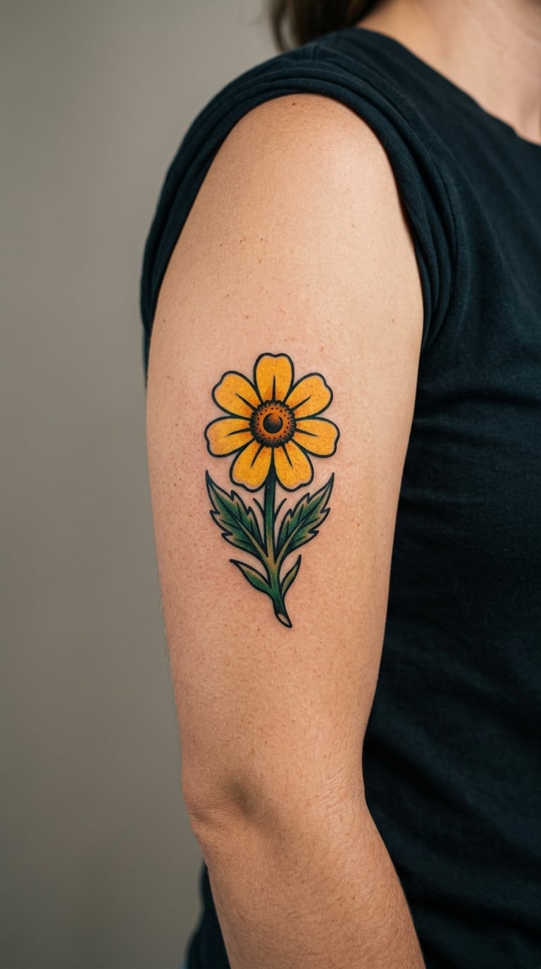 Traditional Yellow Daisy with Green Leaves
