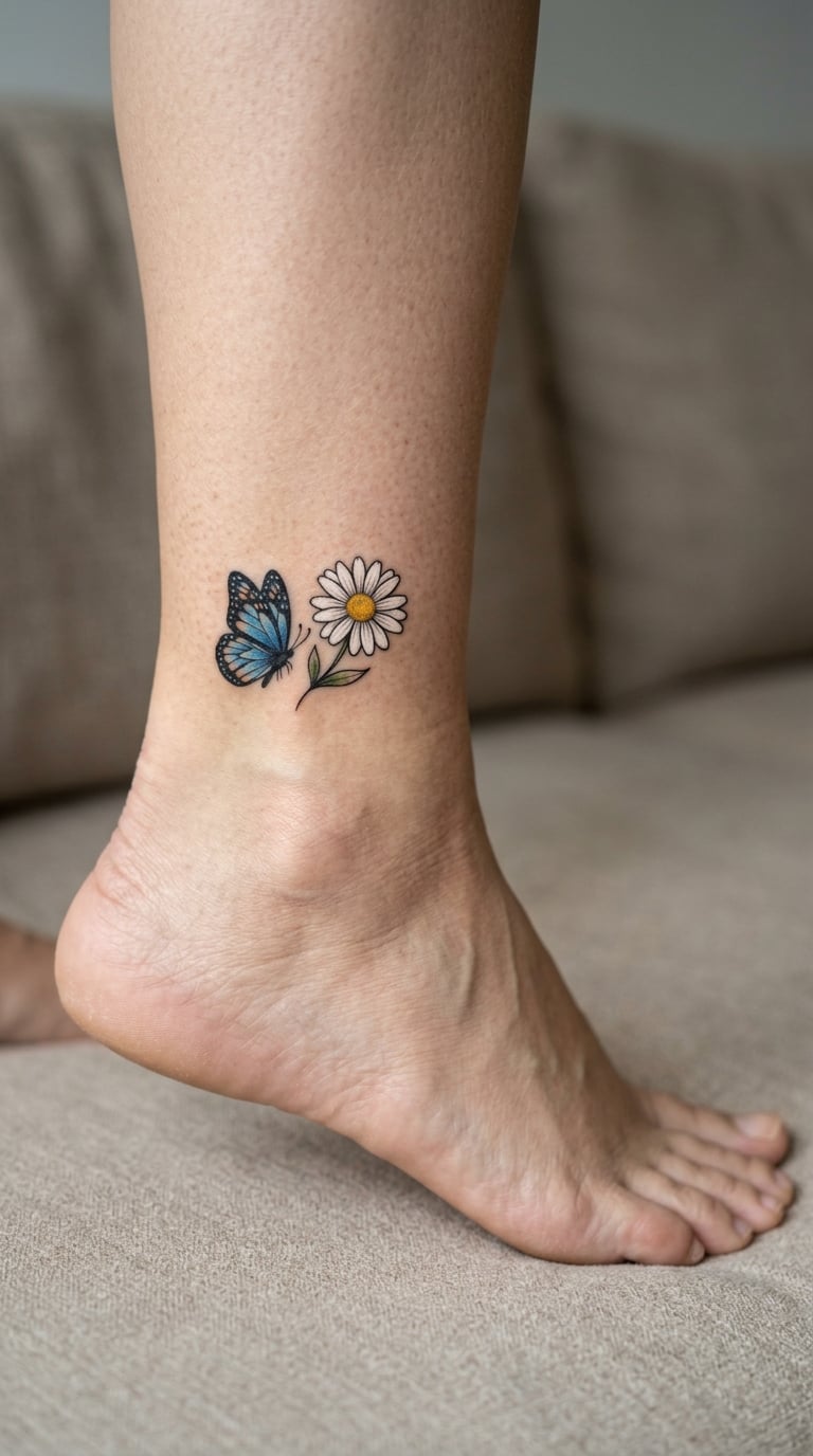 Daisy and Butterfly Composition on the Ankle