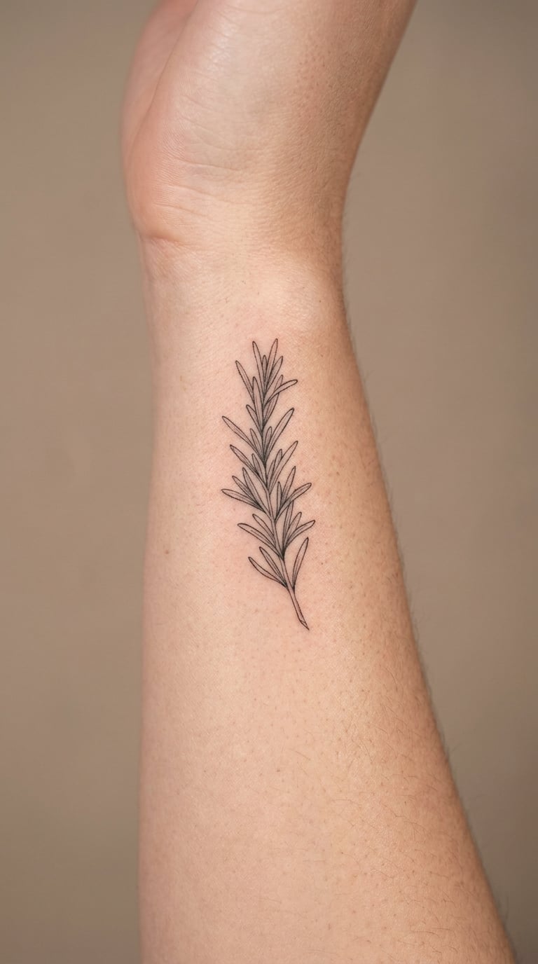 Fine-Line Rosemary Sprig on the Forearm