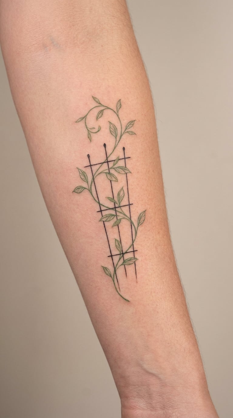 Fine-Line Trellis Vine Climbing the Forearm