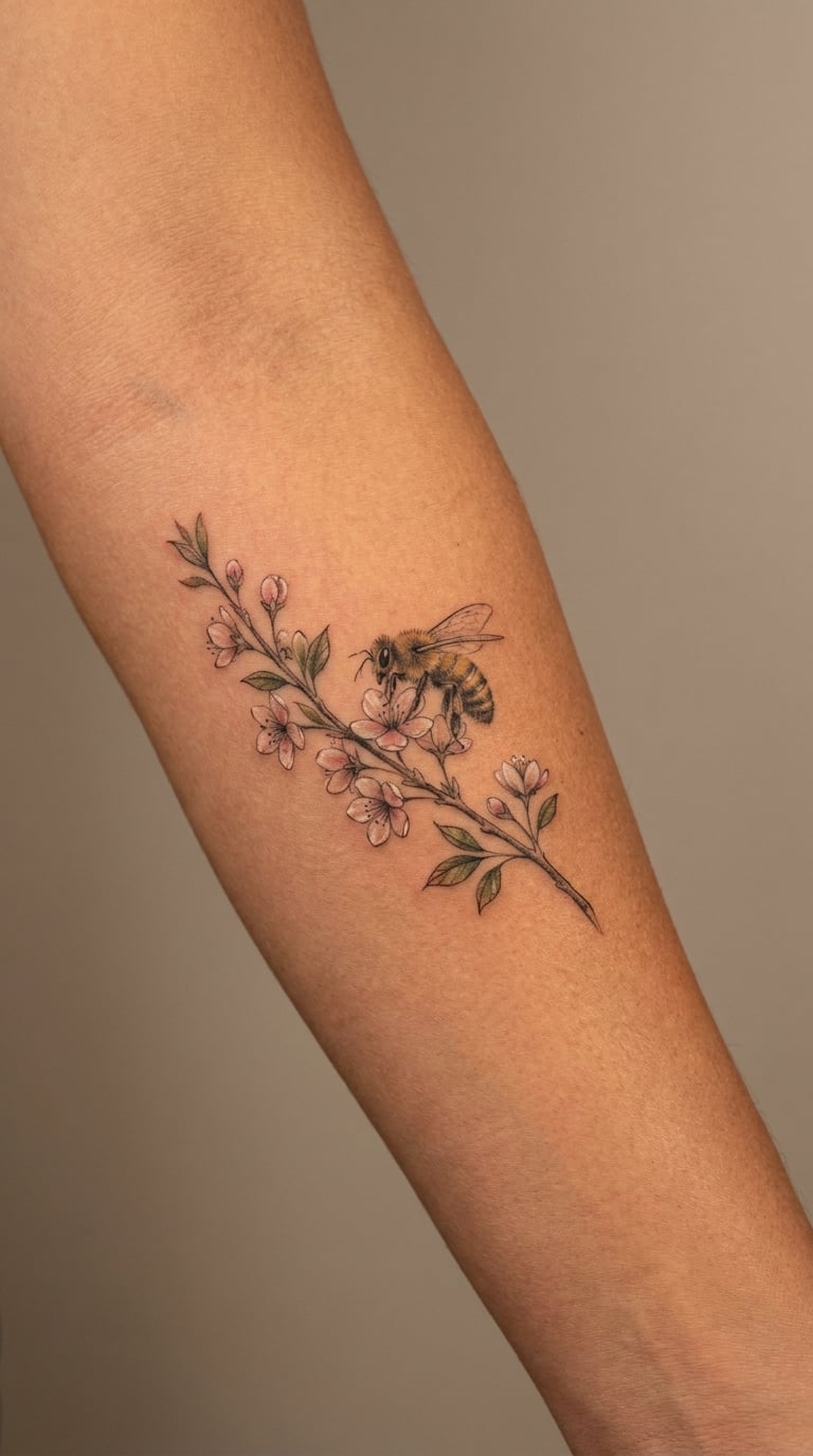Micro-Realism Bee on a Blossoming Branch