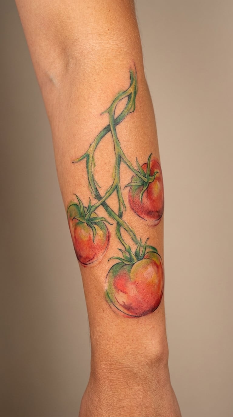 Watercolour Tomato Vine Wrapping an Arm