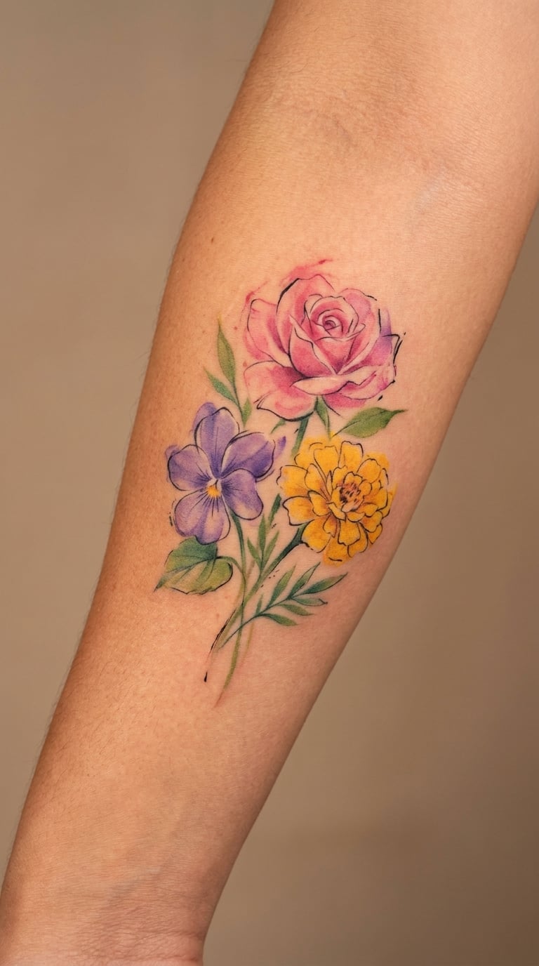 Birth Flower Bouquet in Watercolour
