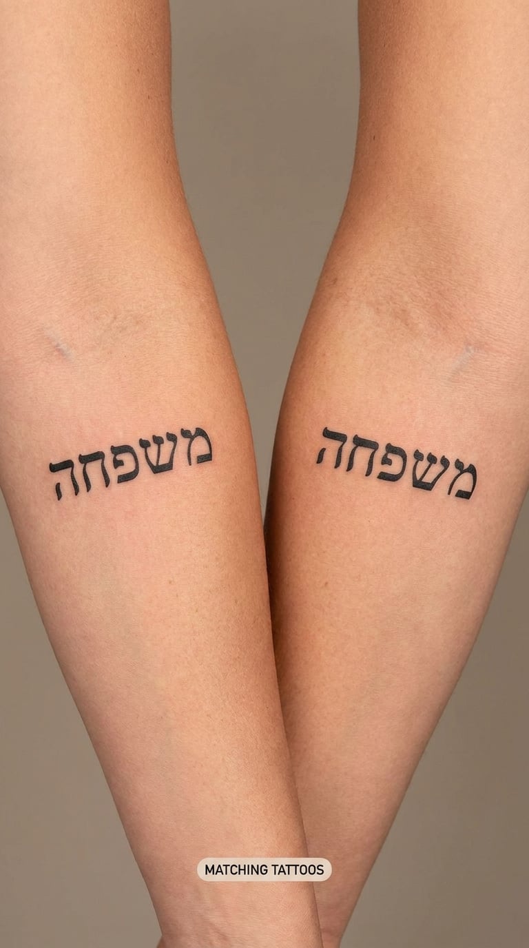 Hebrew Family Word Tattoo with Matching Placement