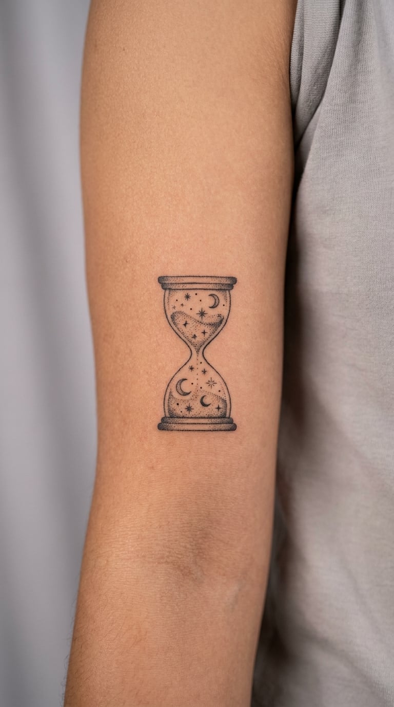 Dotwork Hourglass with a Starry Interior