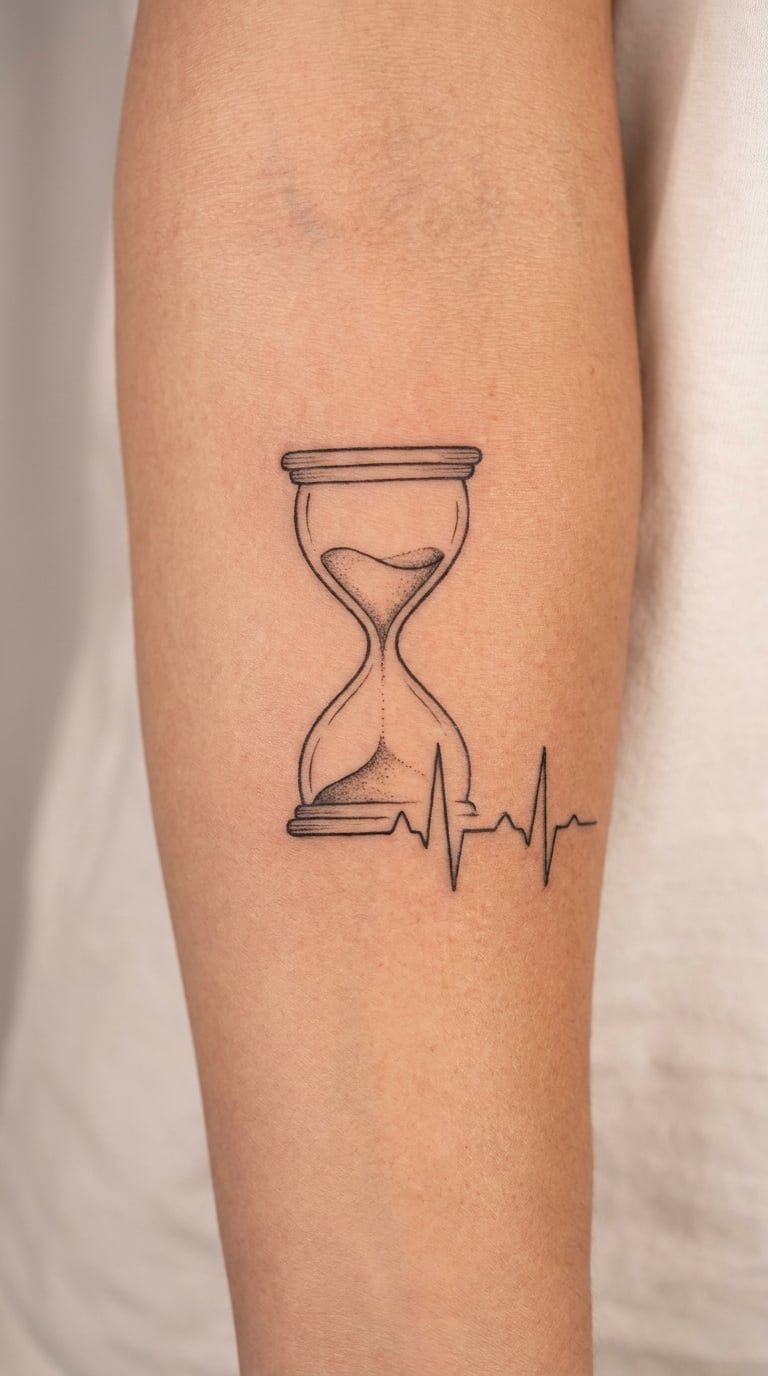 Hourglass with a Pulsing Heartbeat Line