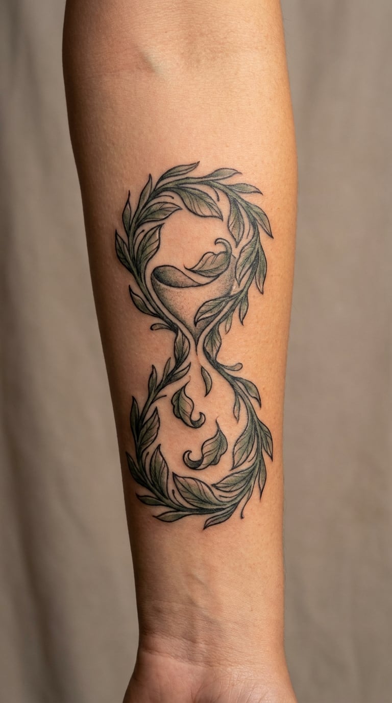 Botanical Hourglass with Falling Leaves