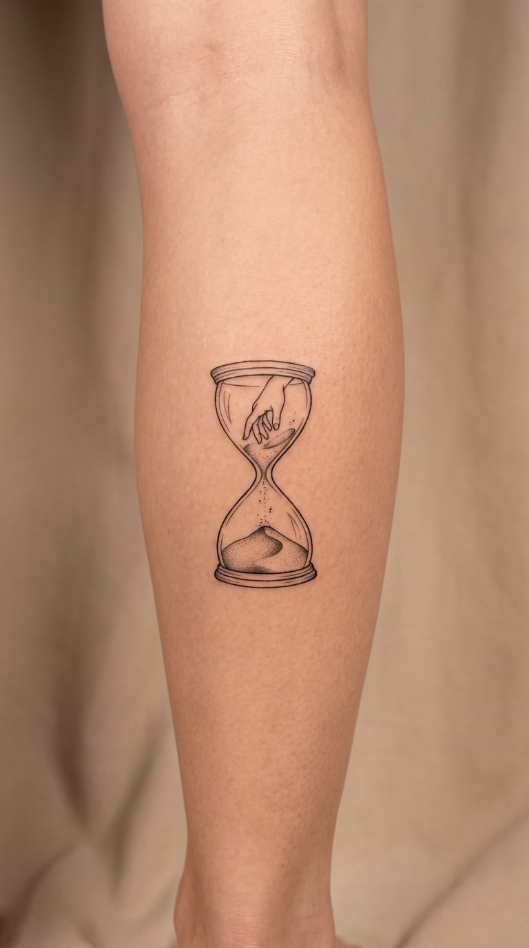 Hourglass with a Hand in the Sand