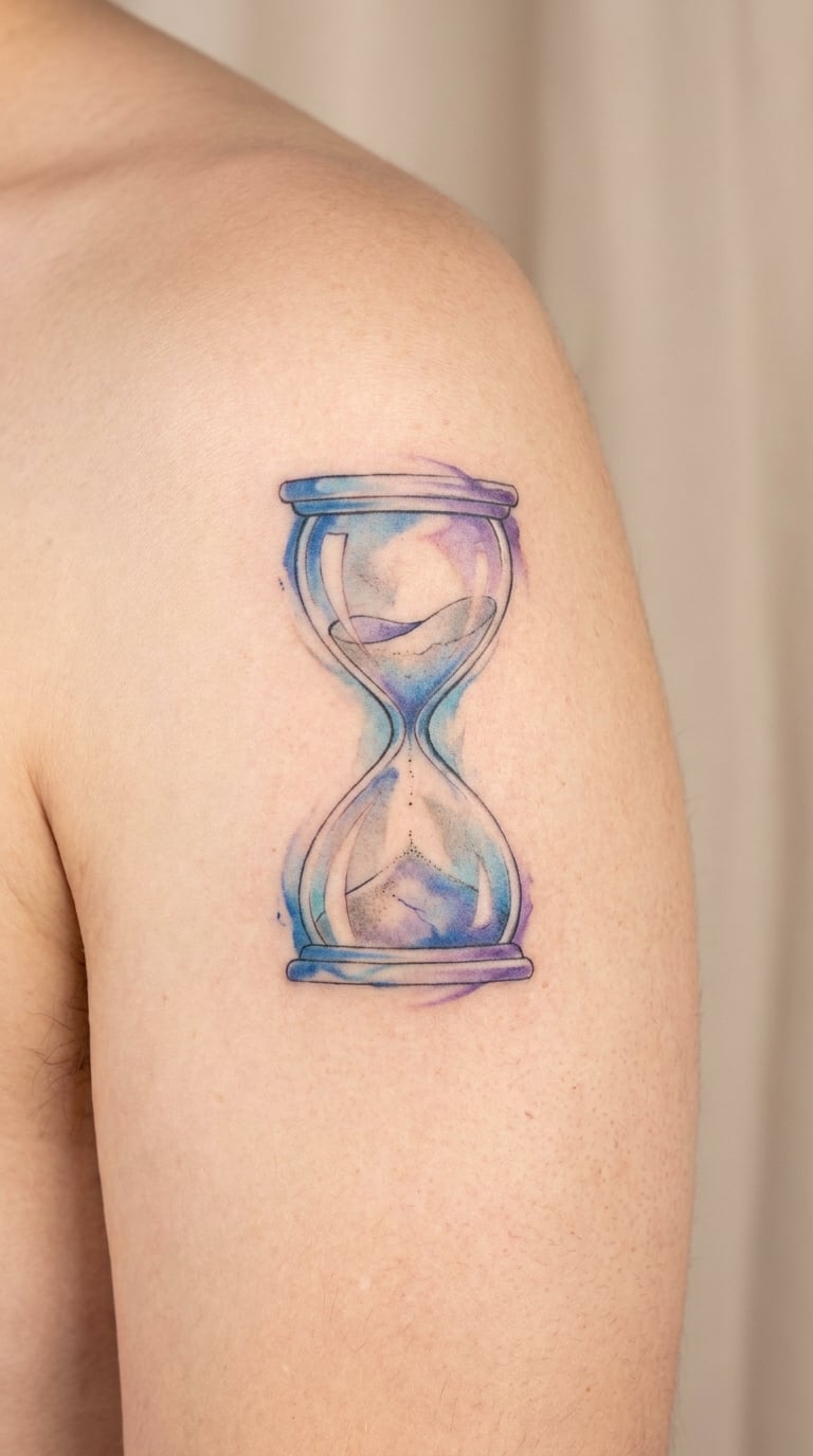 Watercolour Hourglass with Blue Sand