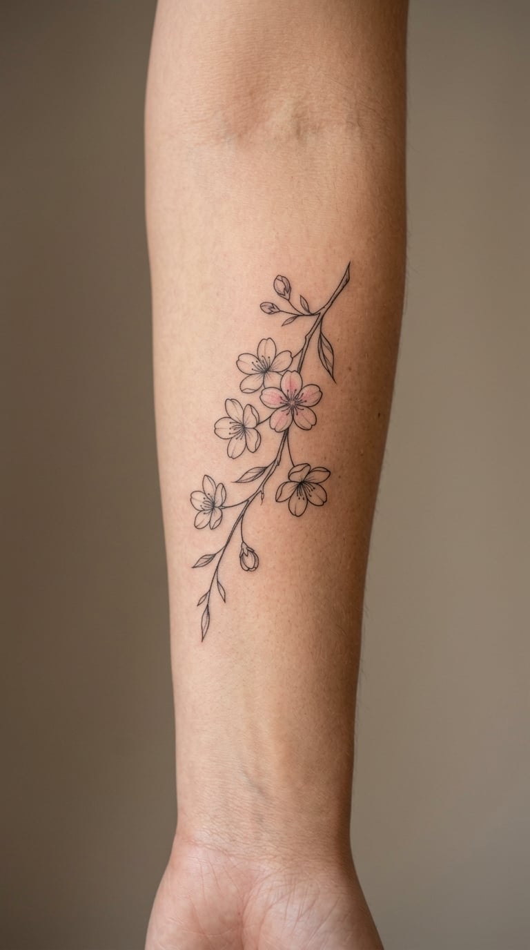 Minimal Cherry Blossom Branch