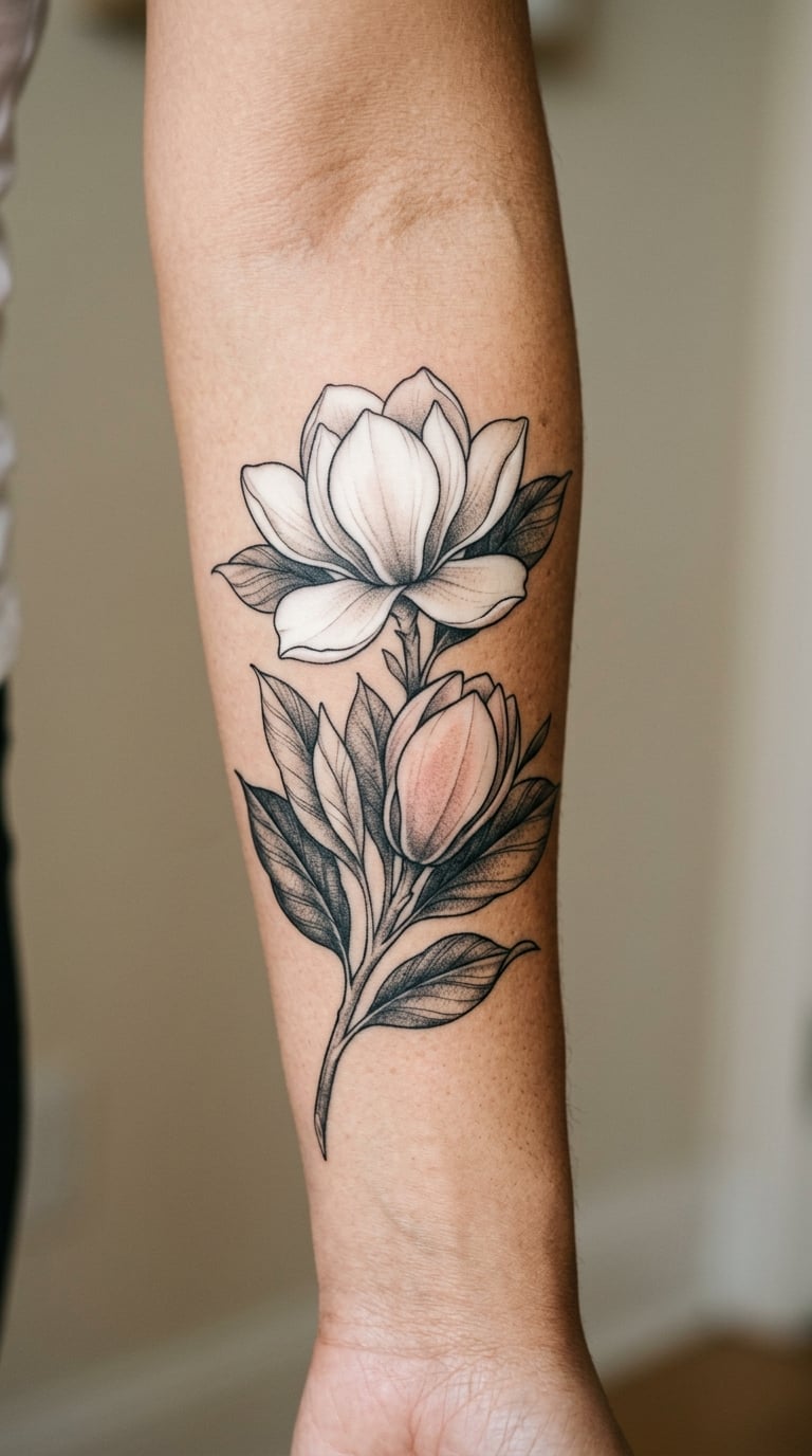 Magnolia Bud and Bloom Pair