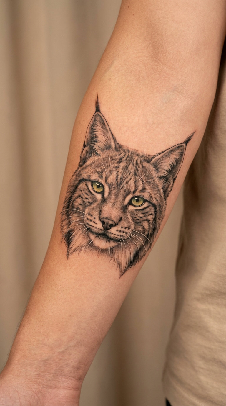 Realistic Lynx Portrait on the Forearm
