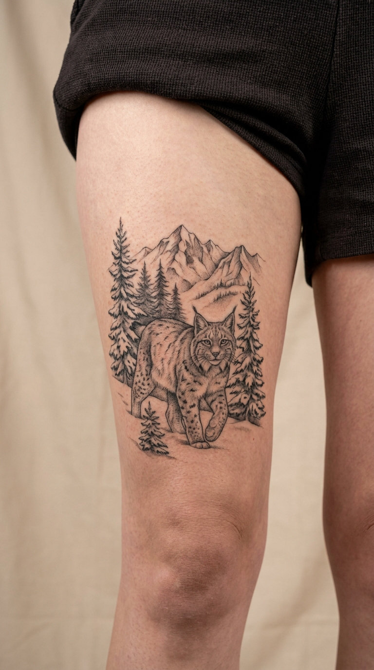 Lynx in a Snowy Pine Forest