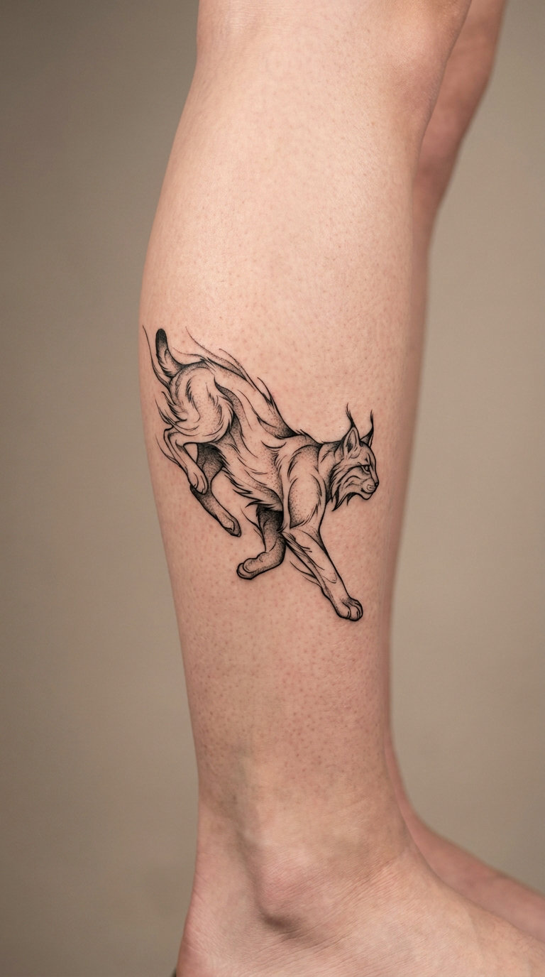 Black-and-Grey Running Lynx on the Calf
