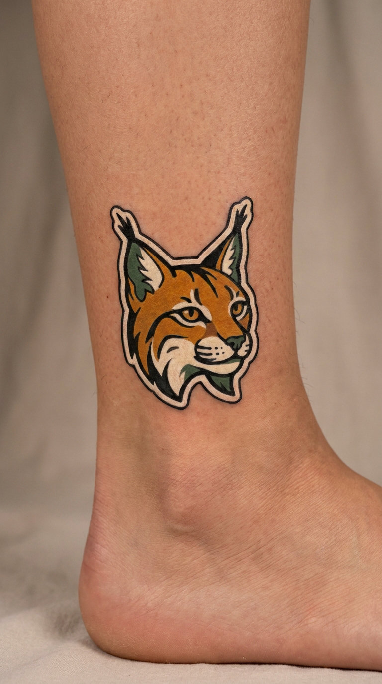 Sticker-Style Lynx on the Ankle