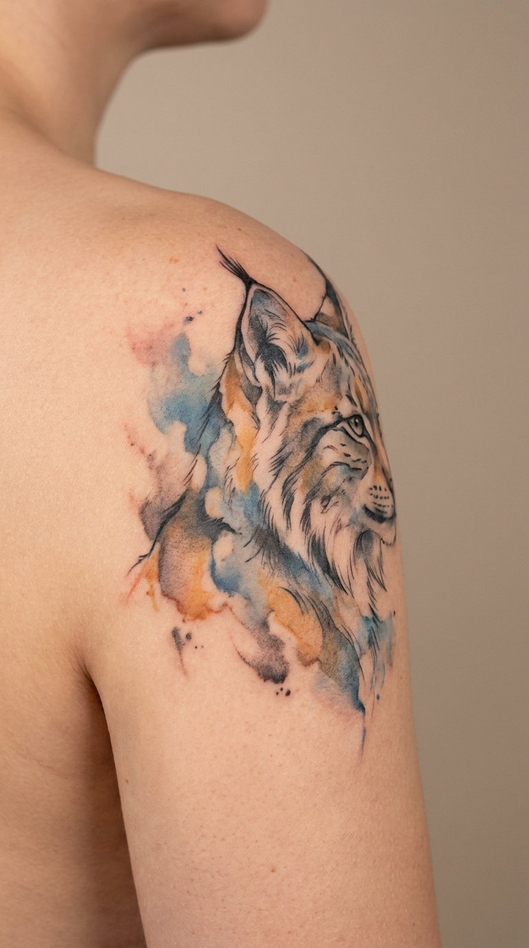 Watercolor Lynx on the Shoulder
