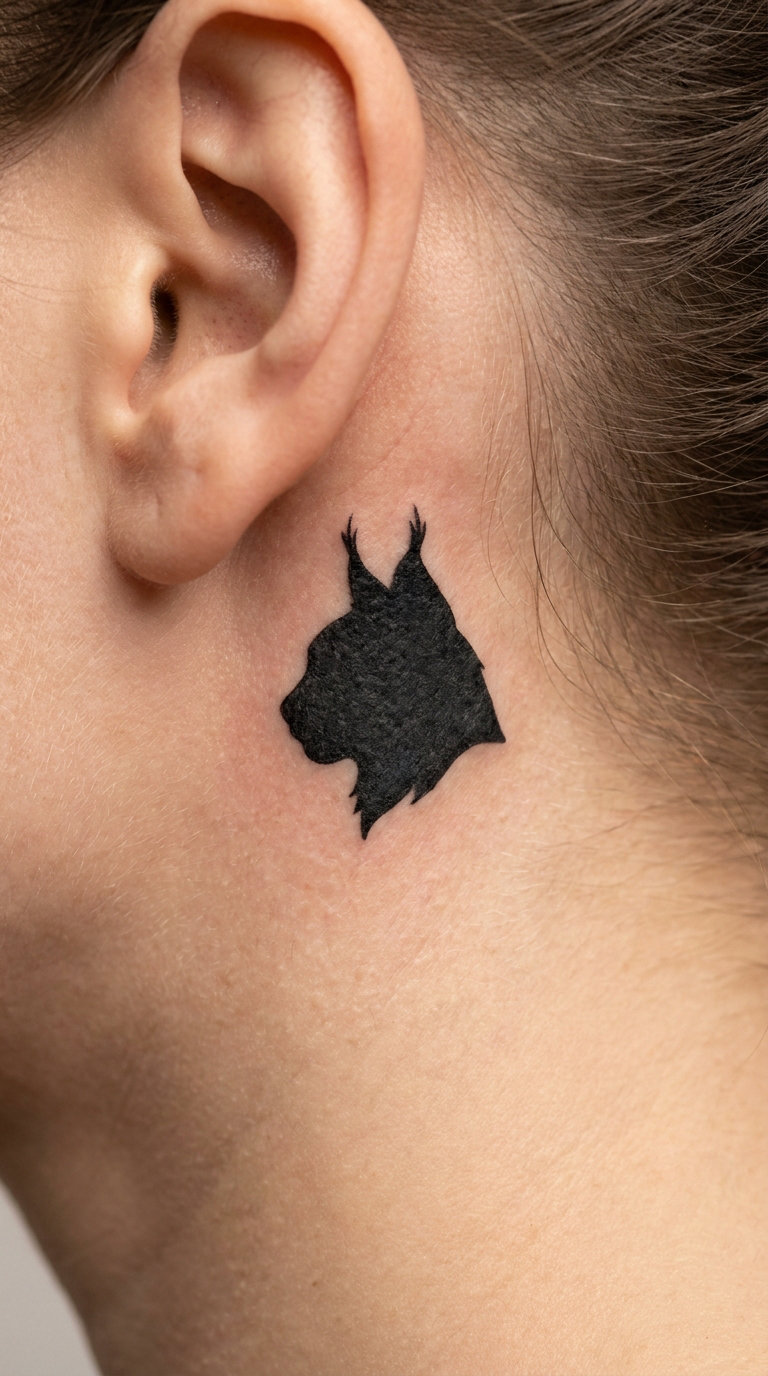 Minimal Lynx Silhouette Behind the Ear