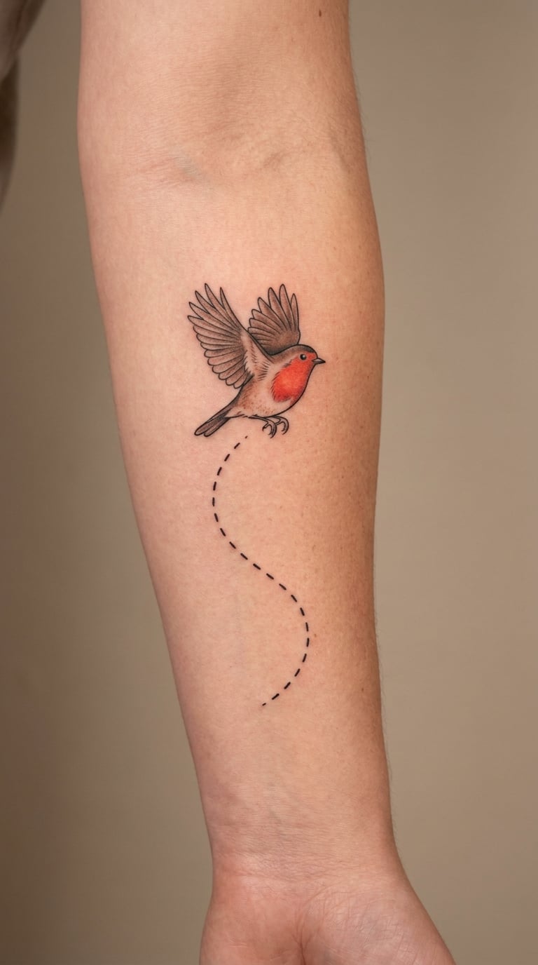 Robin Flying Over a Dotted World Map