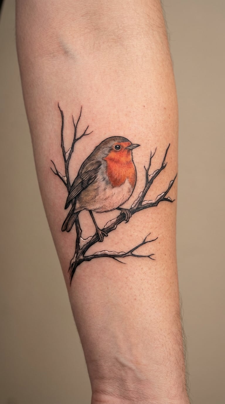 Winter Robin on a Snow-Capped Branch
