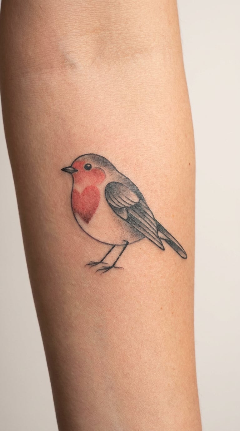 Side-Profile Robin with a Red Heart Breast