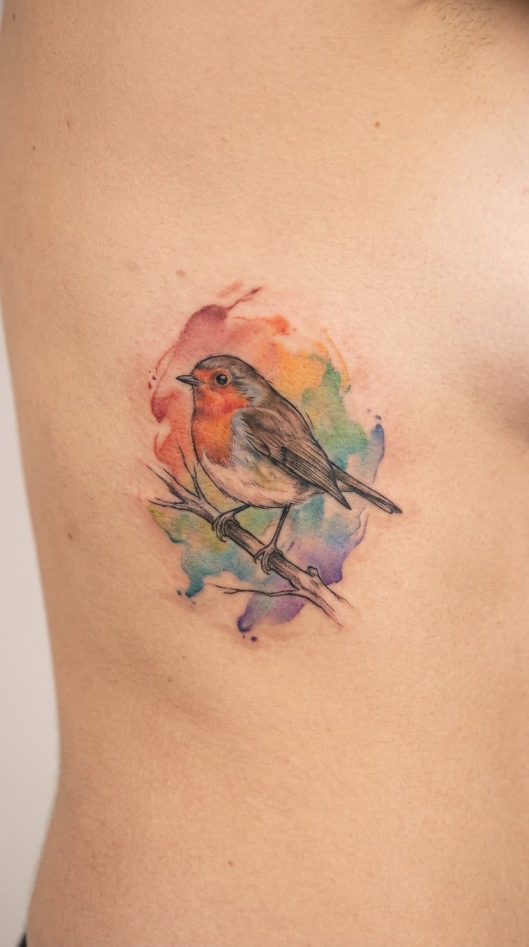 Rainbow-Colour Robin on the Rib