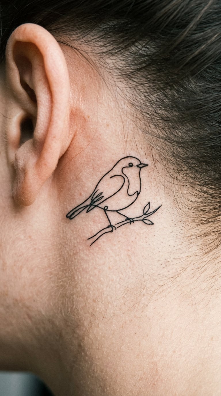 Minimal Single-Line Robin Behind the Ear