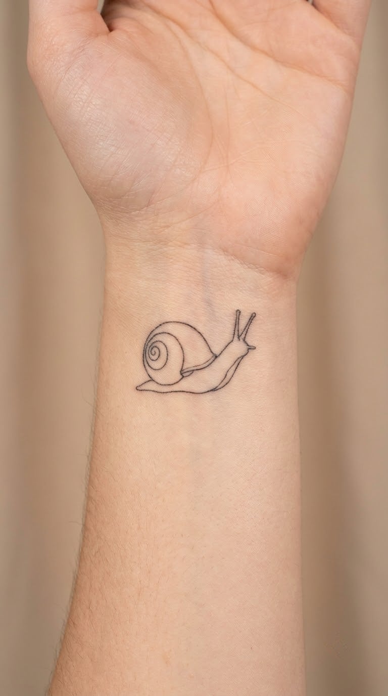 Fine-Line Snail on the Wrist
