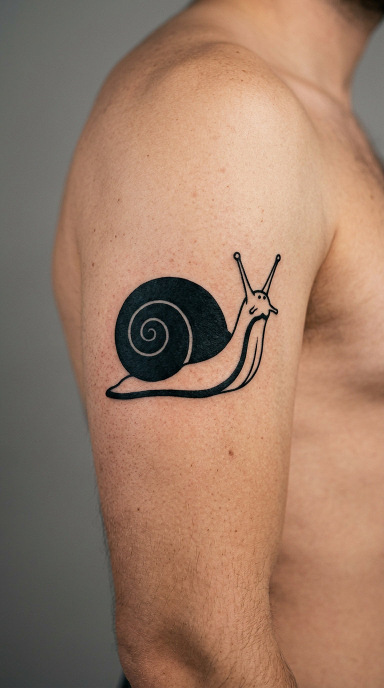 Blackwork Snail with a Bold Shell