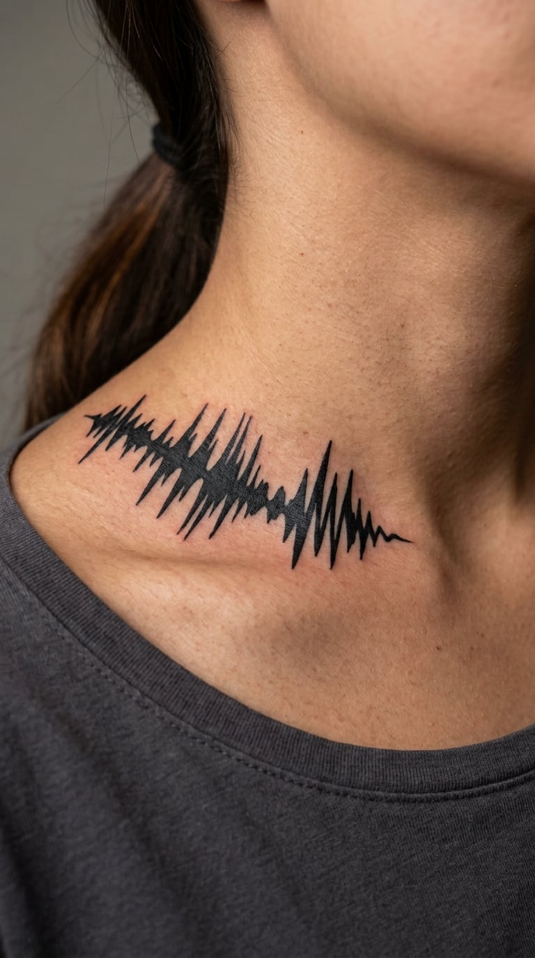 Blackwork Sound Wave Across the Collarbone