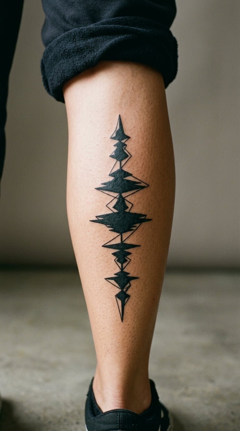 Jagged Blackwork Wave on the Calf