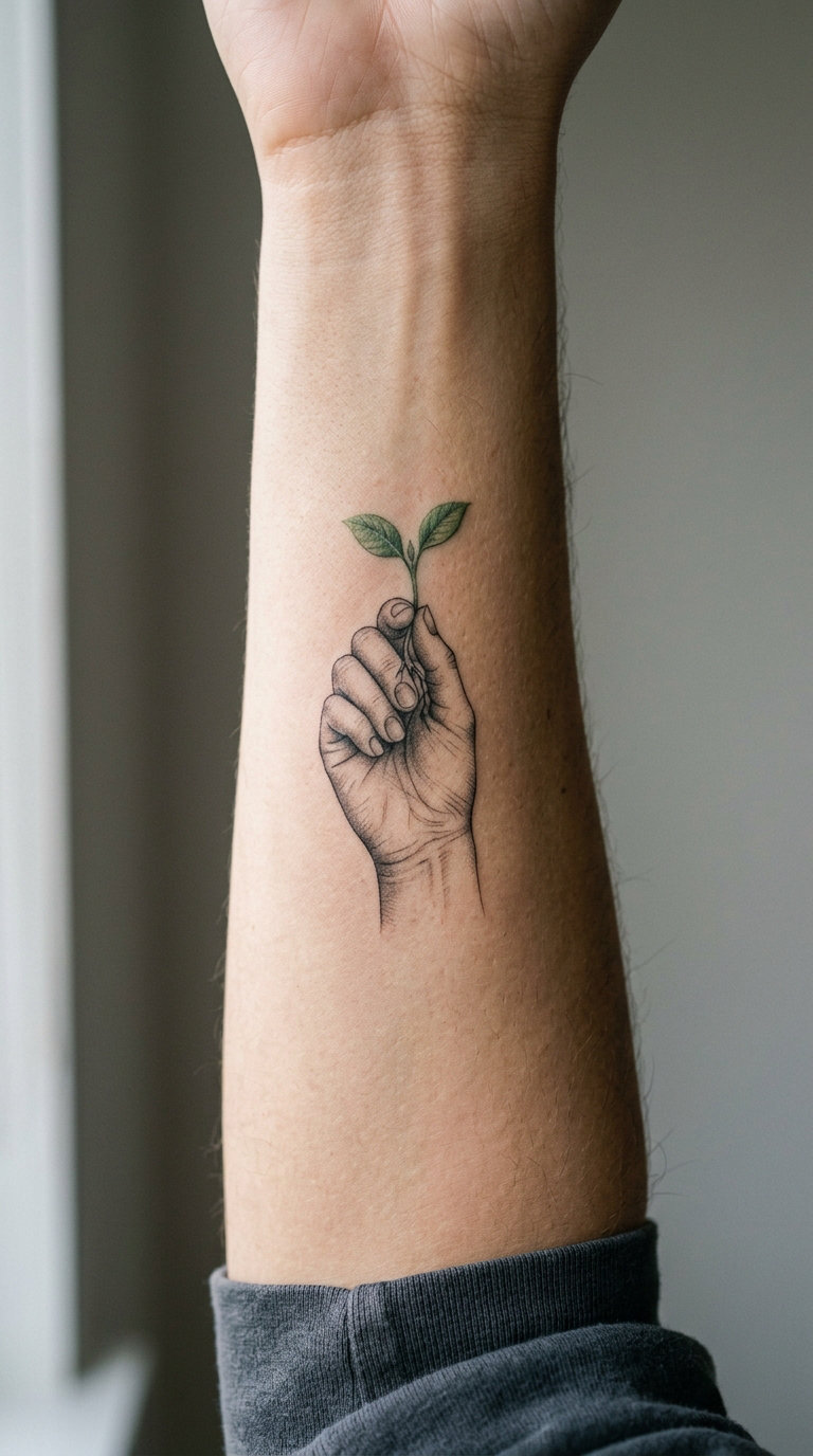 Hand Holding a Tiny Sprout