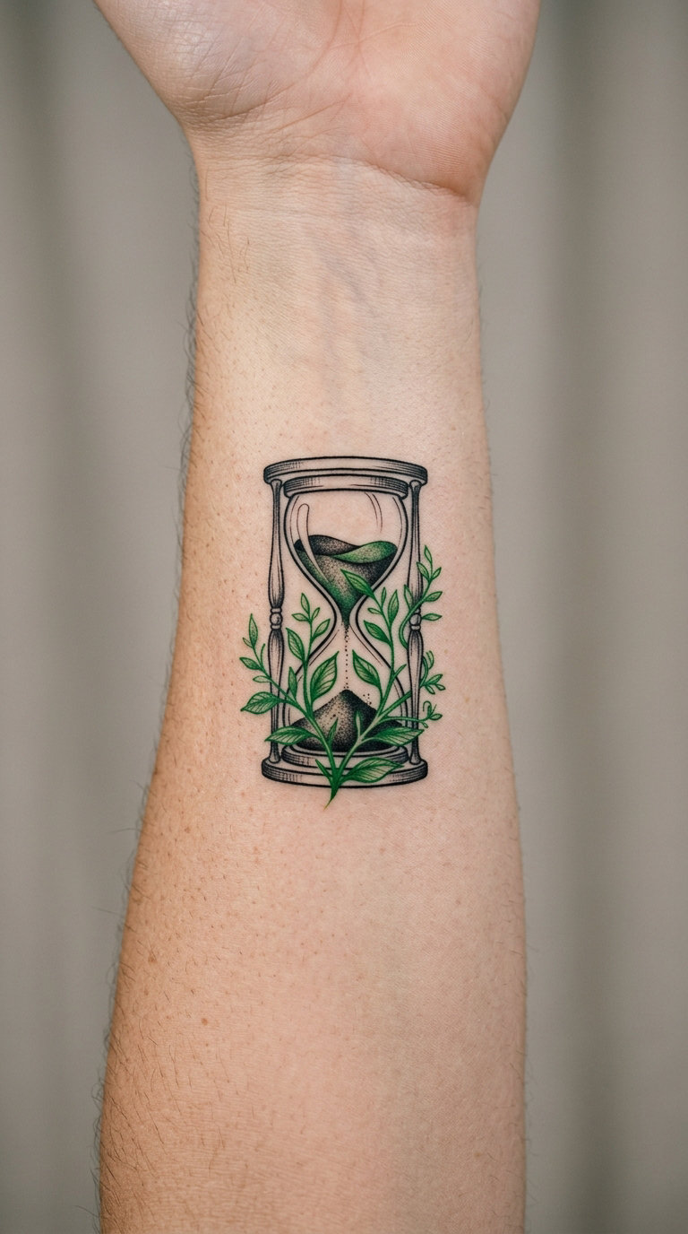 Hourglass with a Small Plant