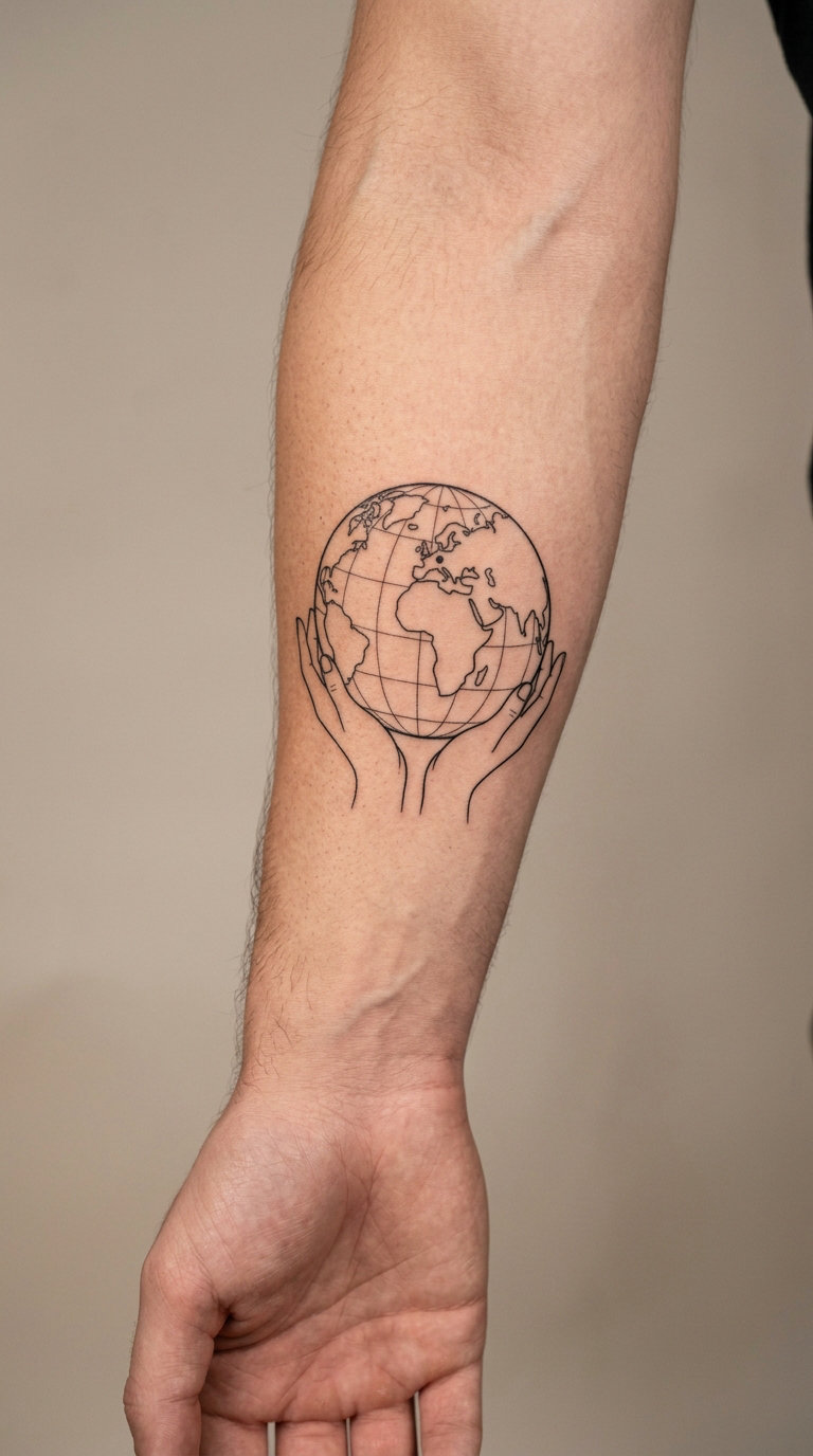 Minimal Globe Held in Two Hands