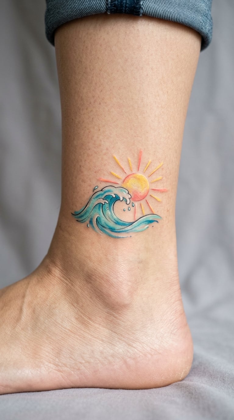 Watercolor Wave And Sun