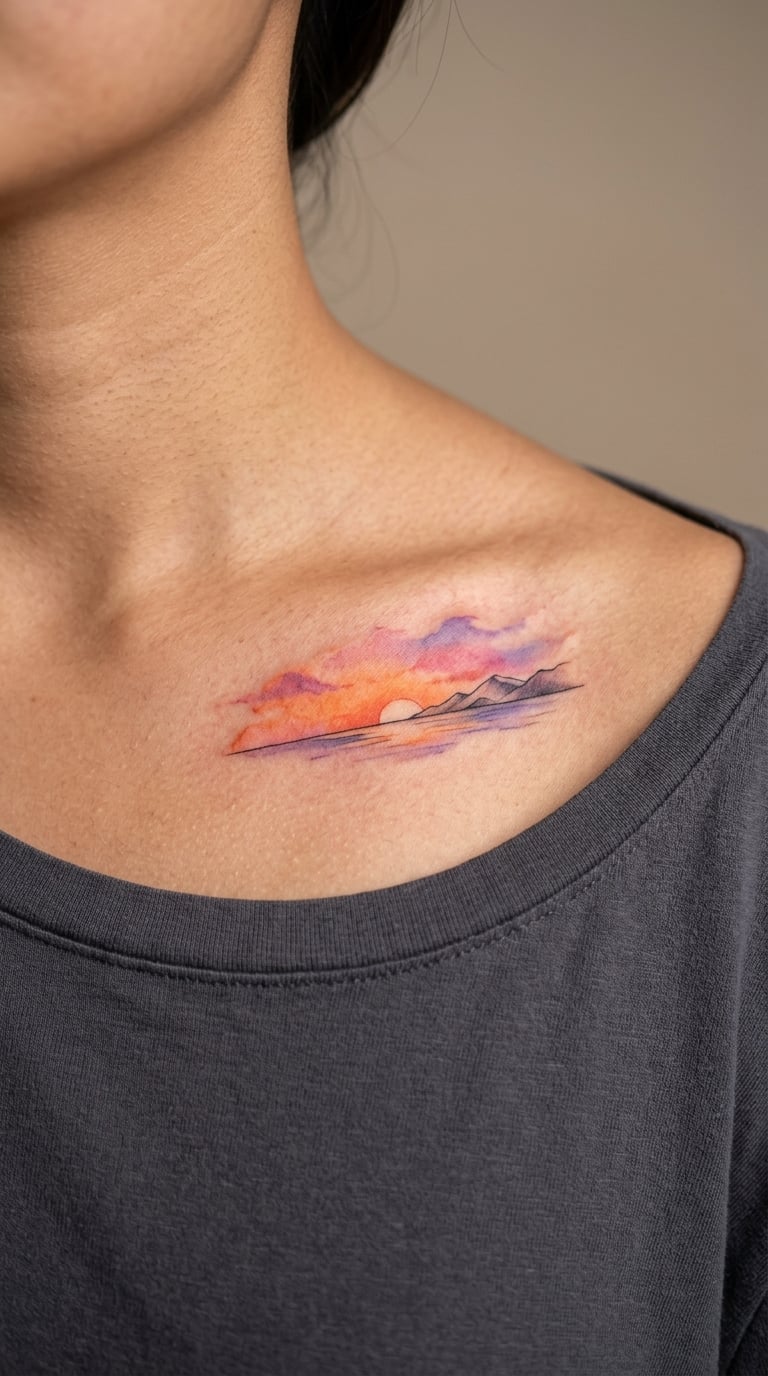 Watercolor Sunset Horizon