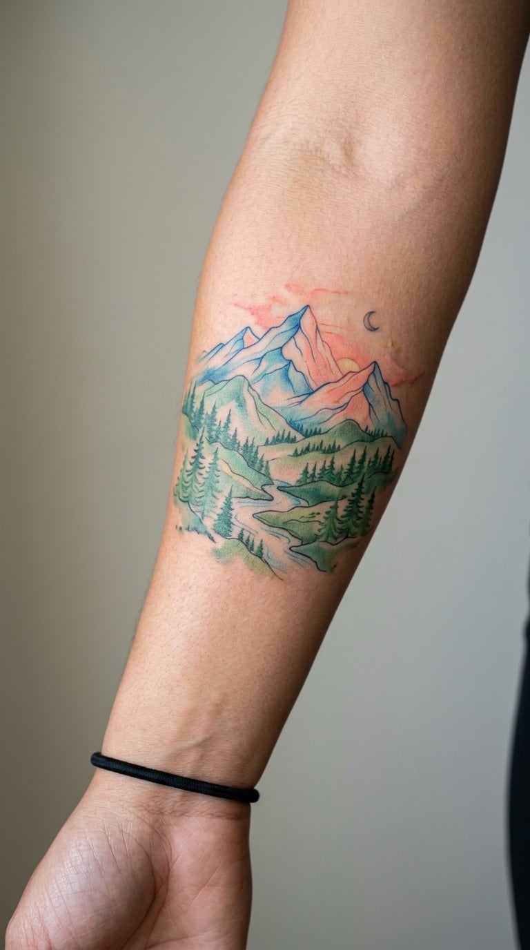 Watercolor Mountain Range
