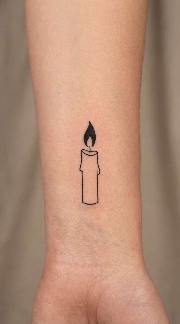 Minimal Line-Art Candle on the Inner Wrist