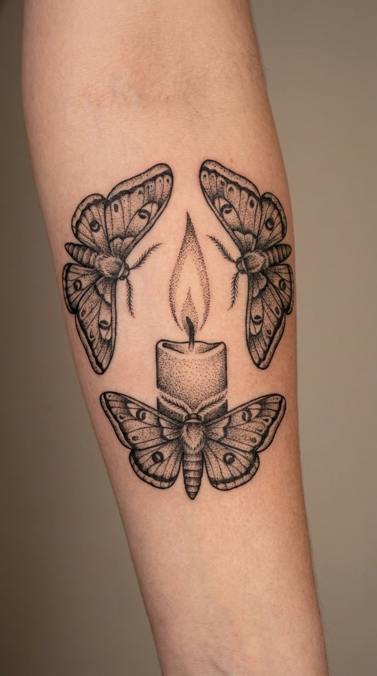 Dotwork Candle Filled with Stargazer Moths