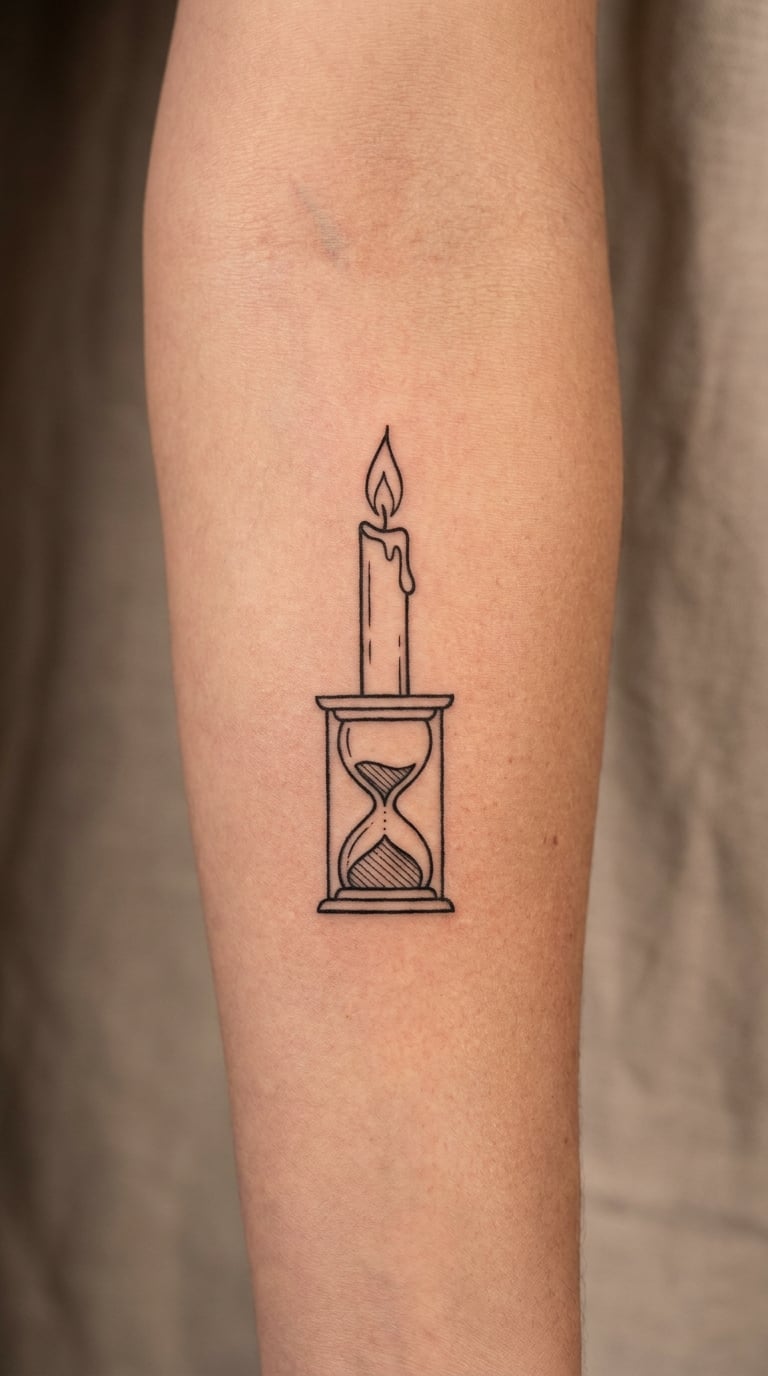 Burning Candle in an Hourglass