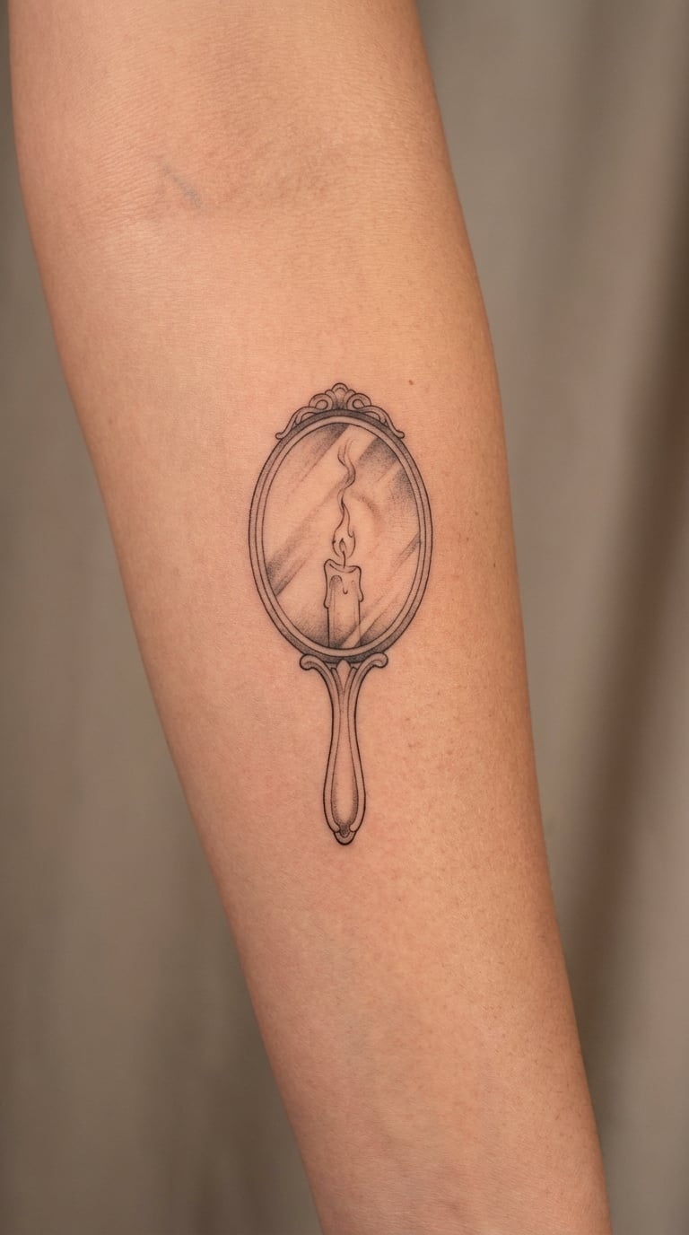 Candle Reflected in a Hand Mirror