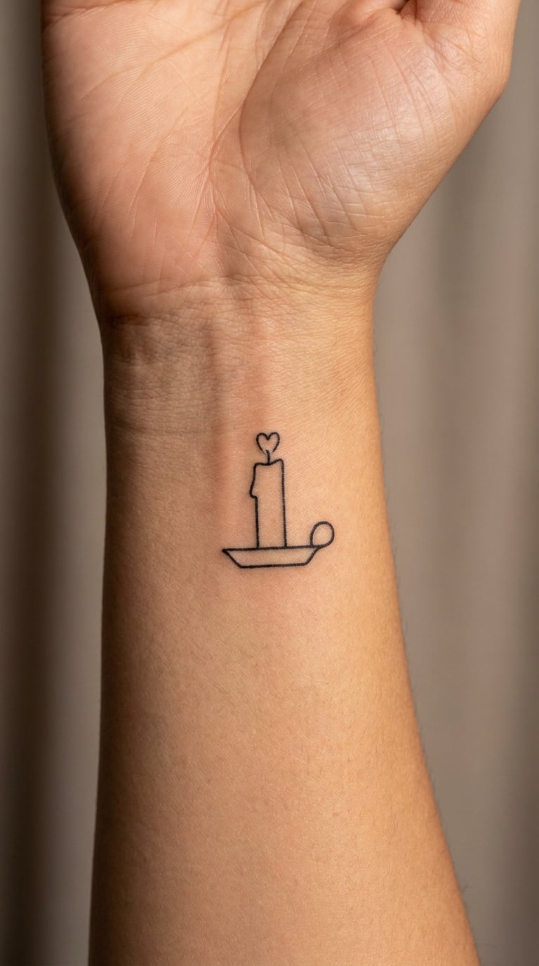 Minimal Candle with a Heart-Shaped Flame