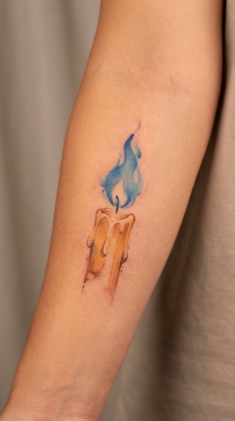 Watercolor Candle With a Blue Flame