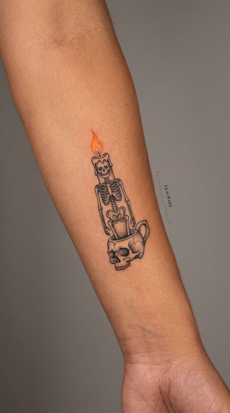 Skeleton Candle with a Glowing Flame