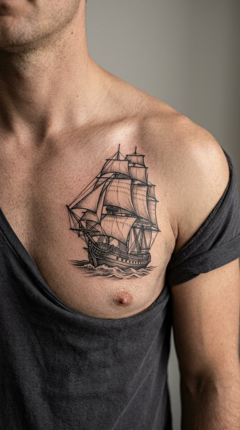 Sailing Ship with a Windblown Sea