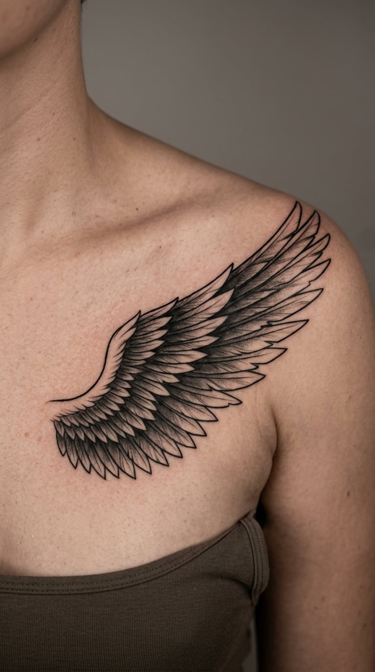 Oversized Wing Sweeping Onto the Shoulder