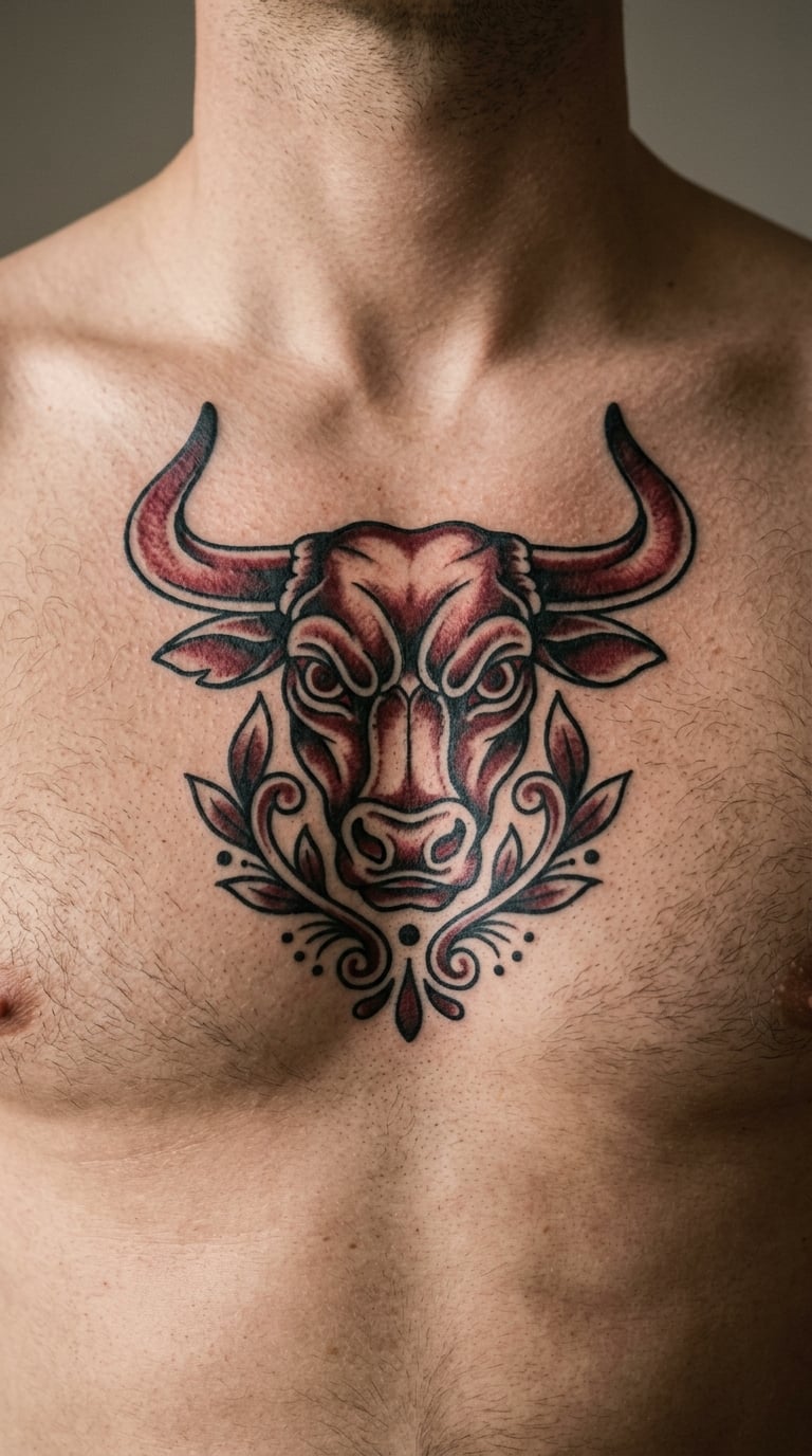 Traditional Bull Head in Deep Red and Black