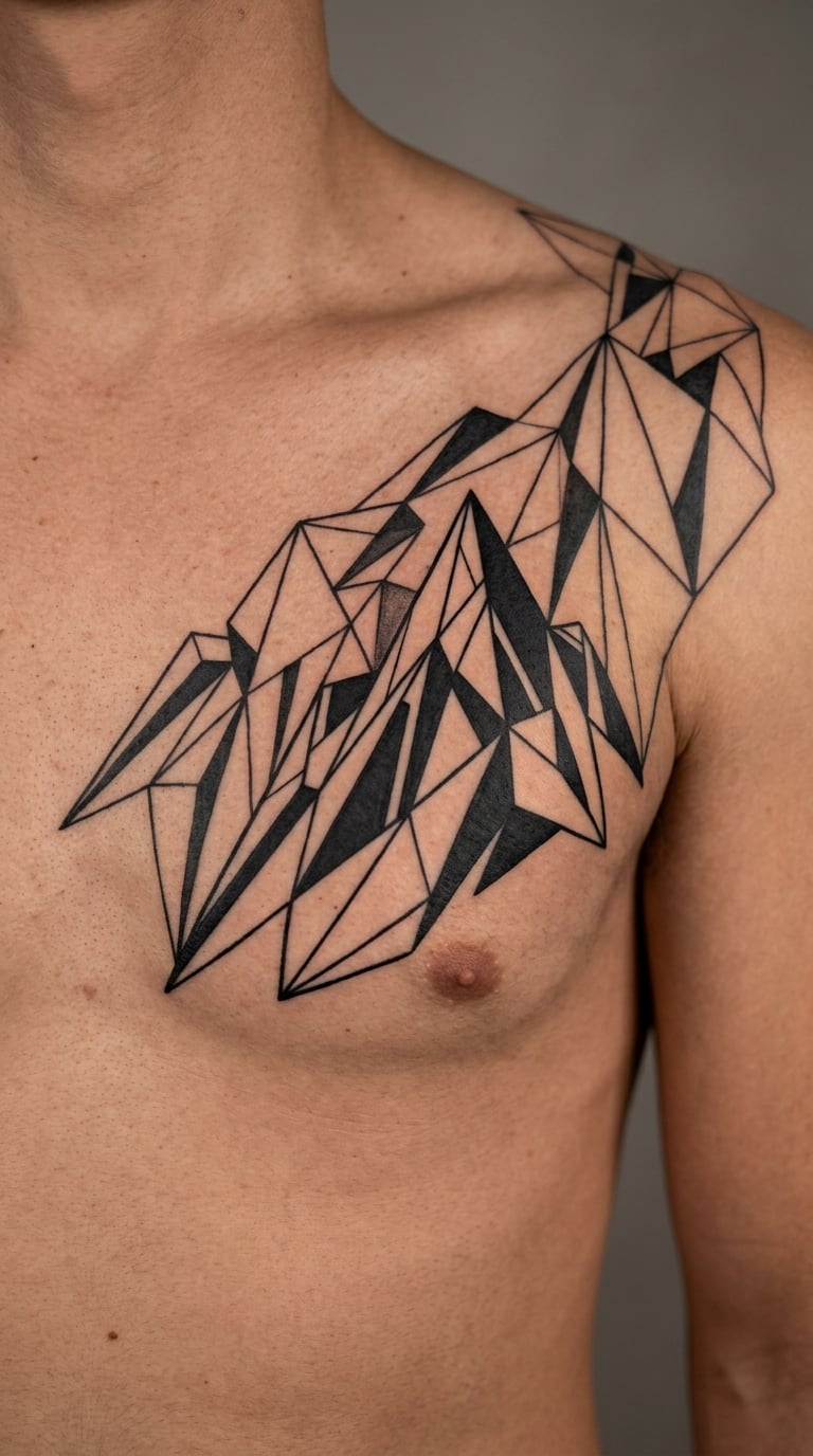 Geometric Mountain Peak in Blackwork