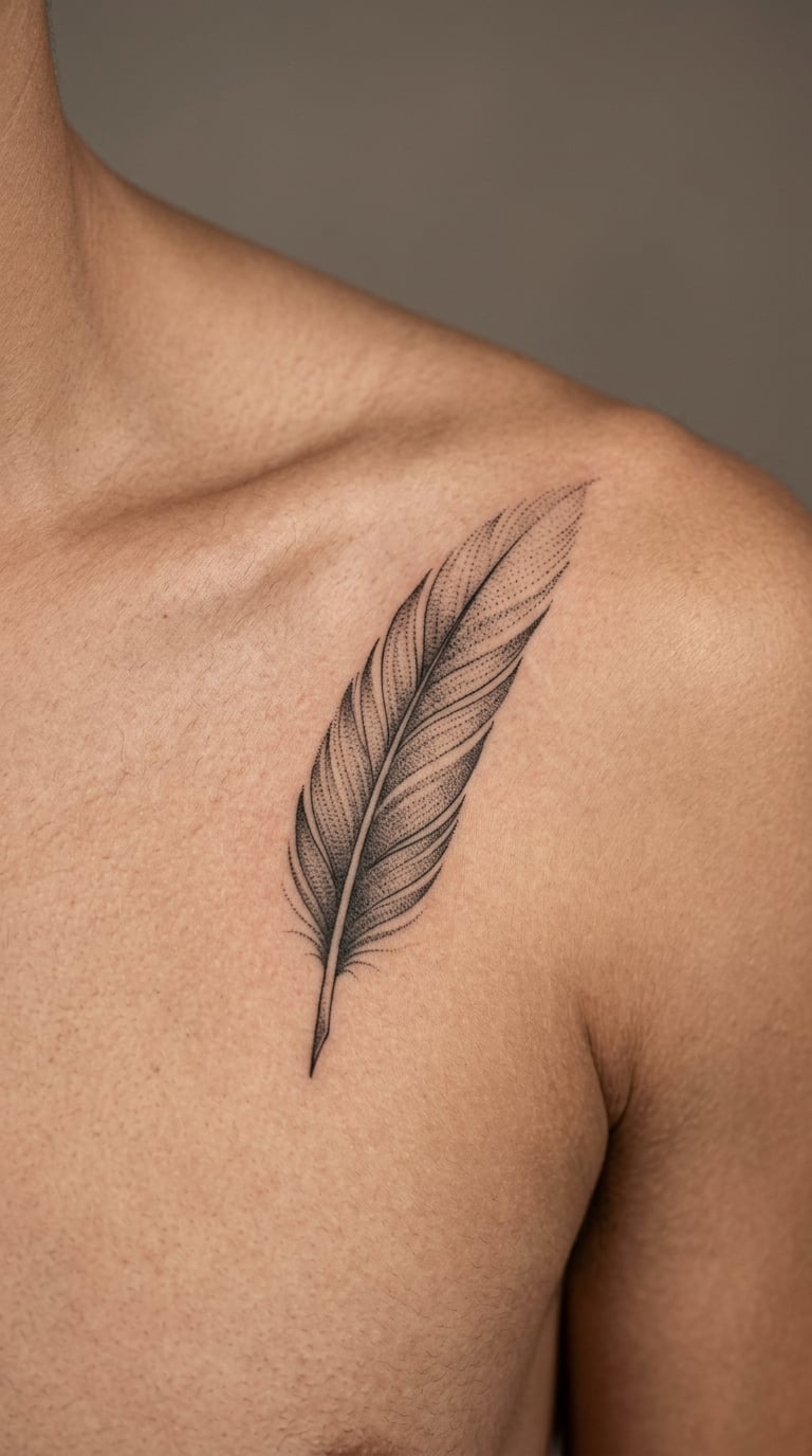 Dotwork Phoenix Feather at the Shoulder